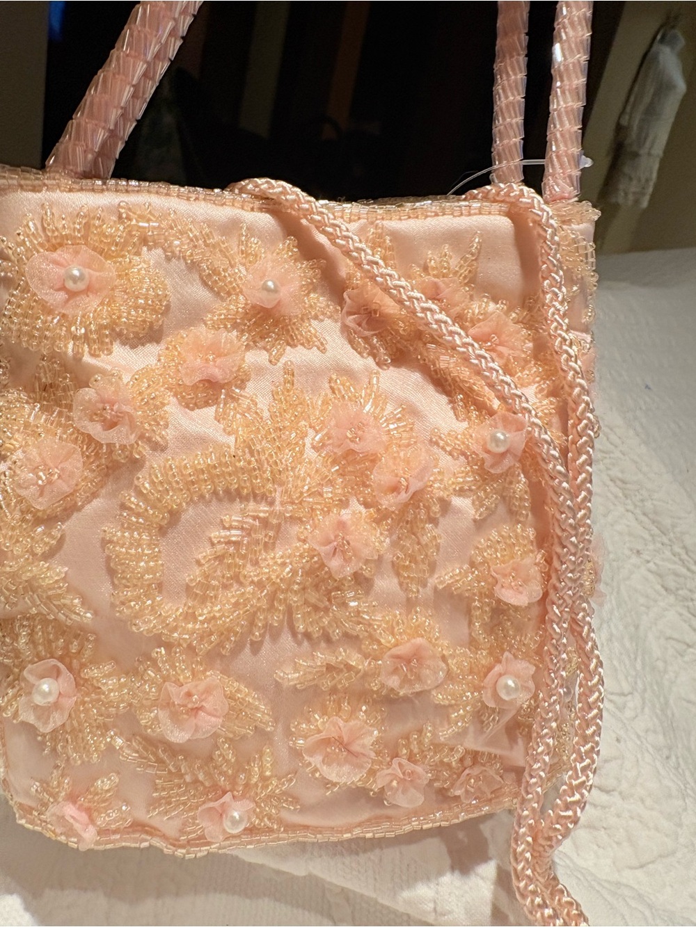 NWT Valerie Stevens Evening Pink Beaded Evening Bag Convertible Cord Strap - Picture 4 of 9